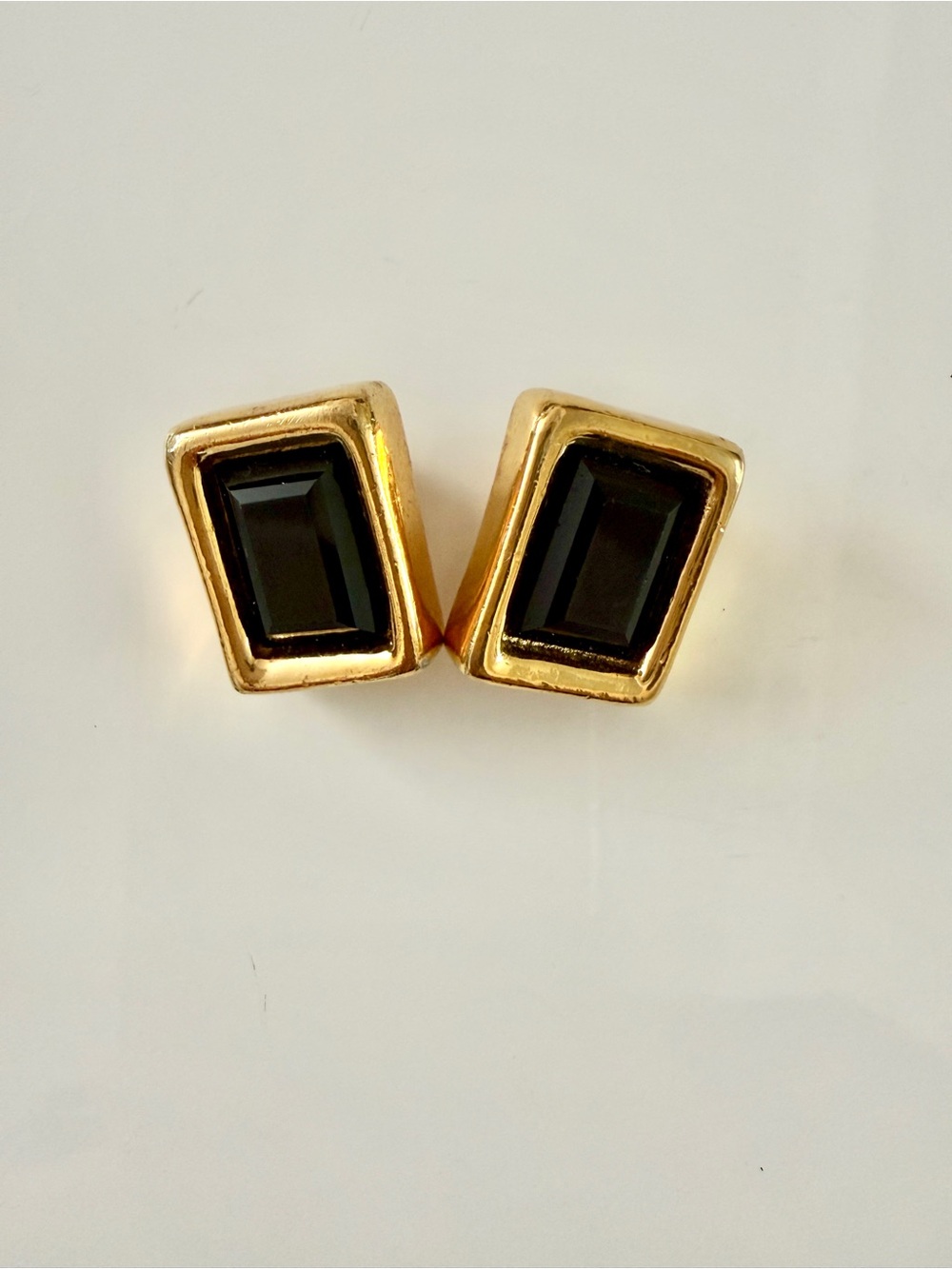 Vintage GIVENCHY Black Gold Tone Clip-On Earrings Signed